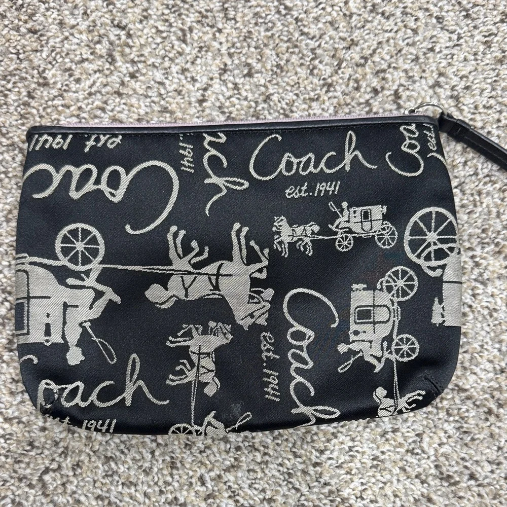 Coach Black and Beige Signature Carriage Zip Pouch - Picture 2 of 5